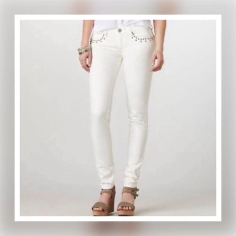 American Eagle‎ Outfitters Winter White Stud Pocket Skinny Jeans Sz 4
